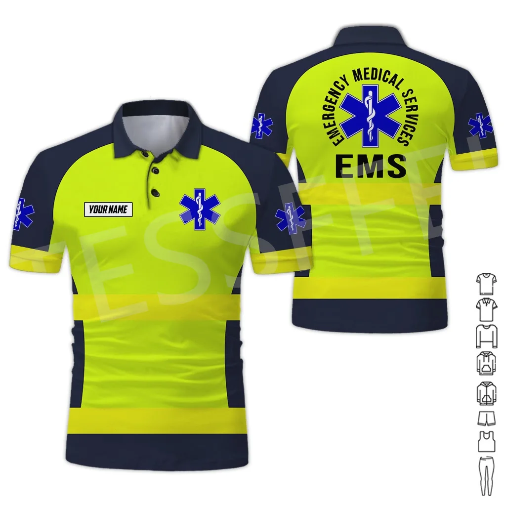 NewFashion Custom Name Cosplay EMS Paramedic EMT 3DPrint Summer Men's Top Casual Harajuku Polo Button Shirts Short Sleeves X5