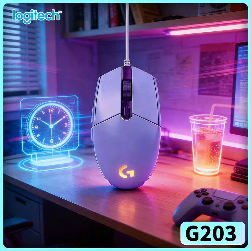 

Logitech G203 Wired Mouse for Gaming 200-8000 DPI LIGHTSYNC RGB 6 Buttons 1ms Response 2.1m Cable 85g Easy Use