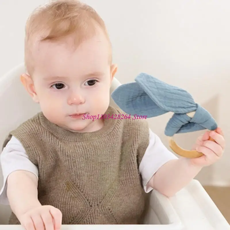 

Natural Beech Baby Teether Newborn Teething Rings Cotton Bracelet Infant Molar Sensory Rattle