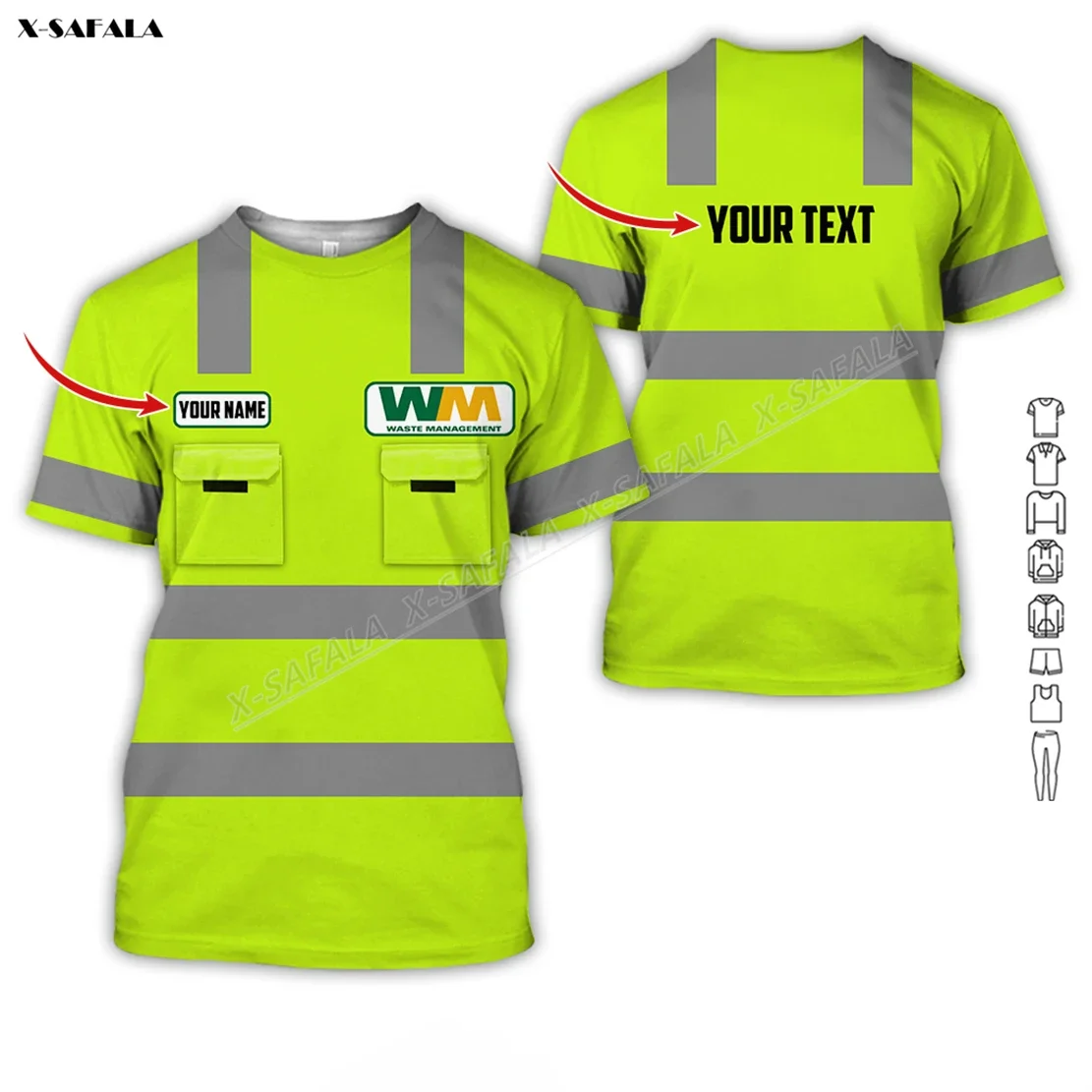 Custom Logo Waste Management 3D Printed Men T-Shirt Top Tee Short Sleeve Quick Dry Baby-Skin-Feeling Uniform Non-Workwear Safety