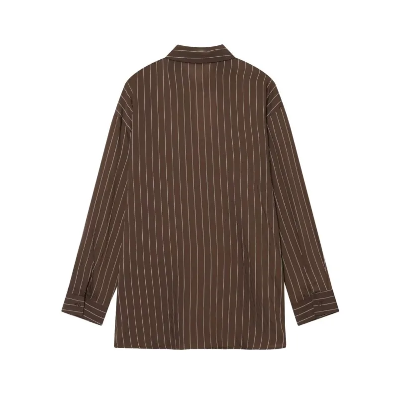 Camisa a rayas con hebillas para mujer, Tops sencillos con botones y cuello de solapa informal, camisas y blusas elegantes para mujer de primavera