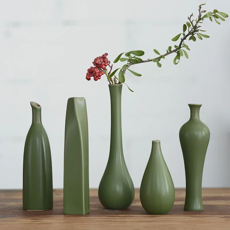 

Green Ceramic Pottery Vases China Style Home Furnishings Simple Dry Fresh Flower Arrangements Decorative Tabletops Festival Gift