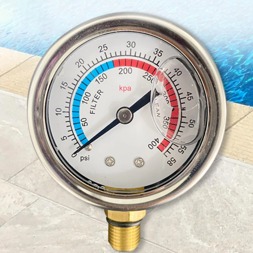 Sand Filter Manometer Swimming Pool Pressure Gauge Glycerin Filled Shock Resistant Radial Bottom Mount M12x1.25 for Sand Filters