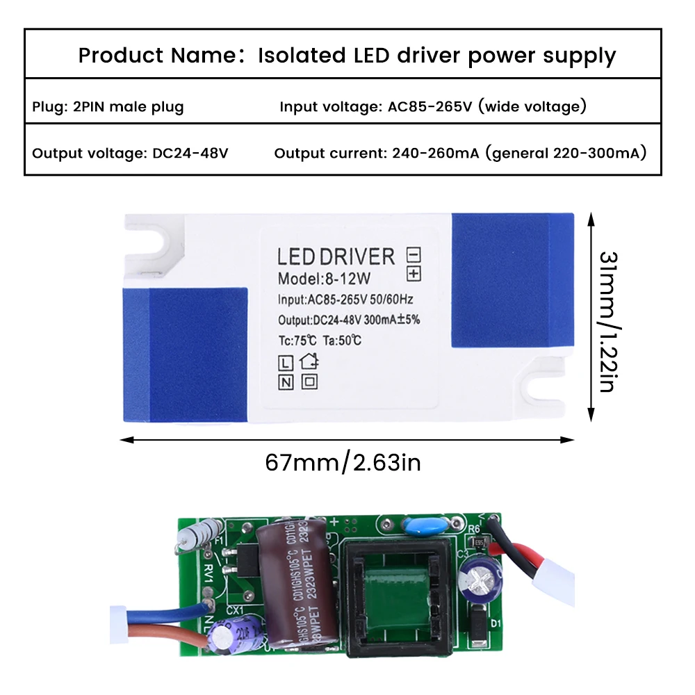 LED Driver Isolated 1-3W 4-7W 8-12W 12-18W 18-24W Power Supply Transformer Constant Current Power Supply Adaptor For Panel Light