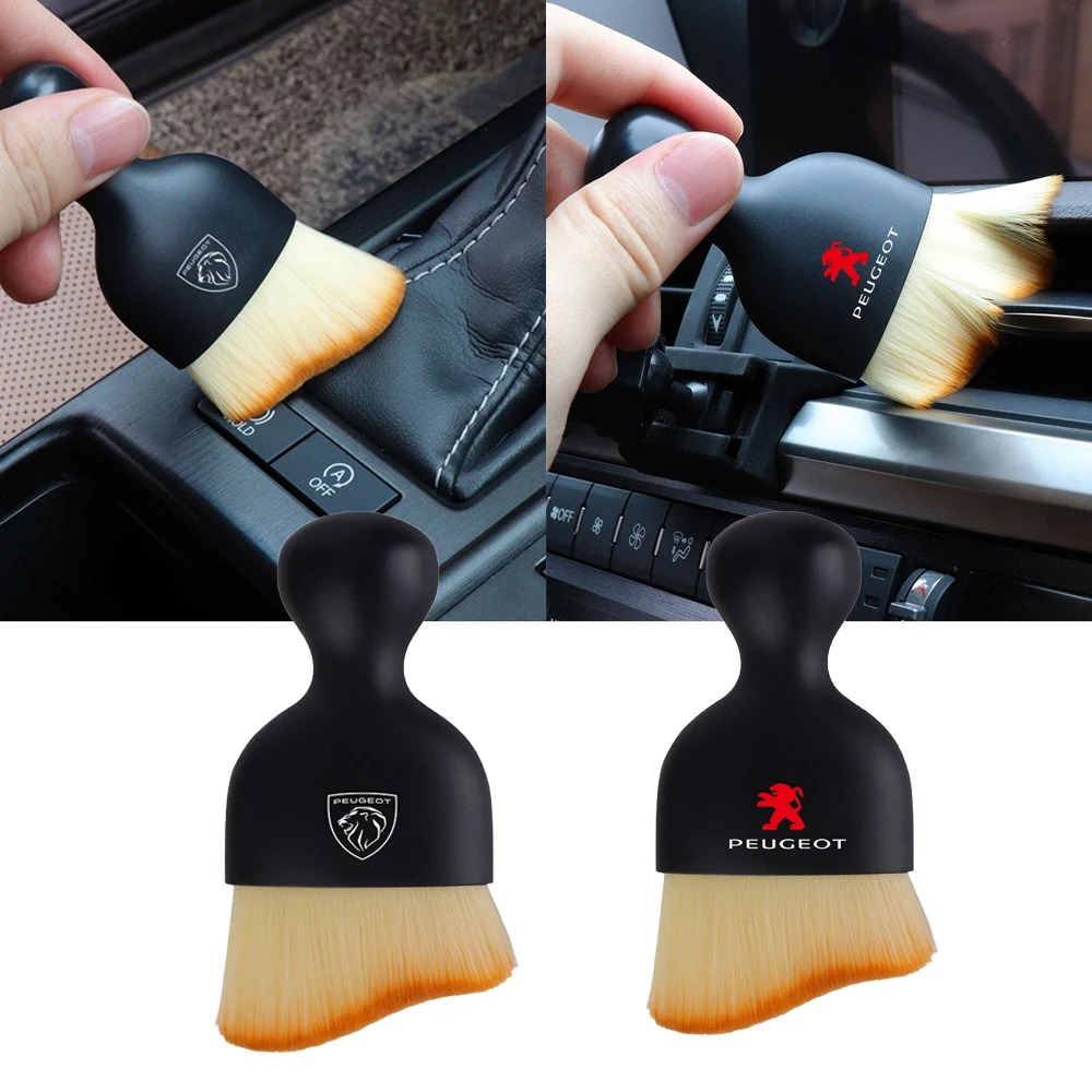 Cepillo de limpieza de ventilación de aire acondicionado con logotipo de coche, herramienta de cuidado Interior de coche para Peugeot 208 3008 308 2008 207 107 508 607 106 406 407