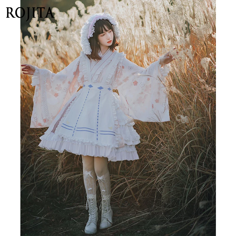 

Mild Alice Spring Day and Op Original Design Lolita Dress for Women Loose Spring and Summer V-neck Cross Slim Ruffle Edge Dress