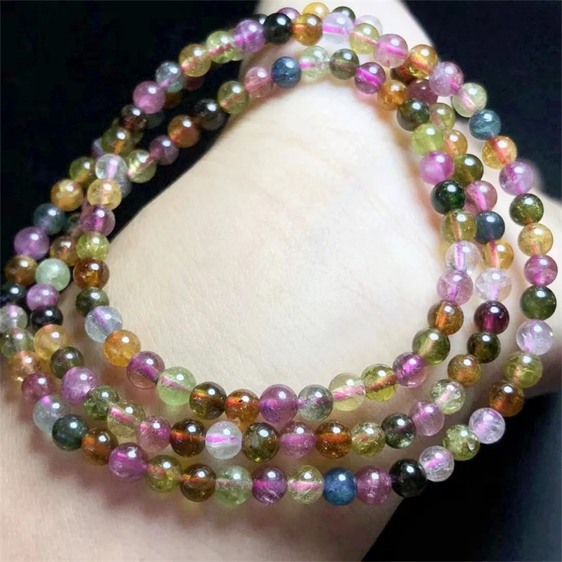 Natural Tourmaline Triple Circle Bracelet Healing Fashion Reiki Crystal Fengshui Jewelry Birthday Gift 1pcs