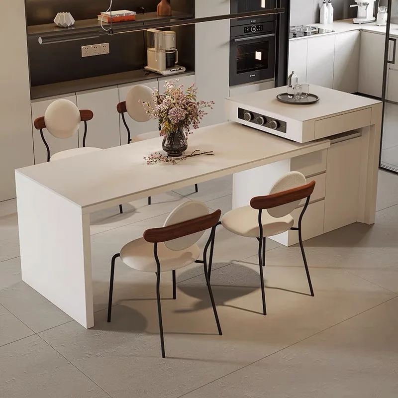 

Modern Simple And Retractable Island Table Integrated Restaurant Rock Slab Nakajima Multi-functional Mobile White High-end Rice