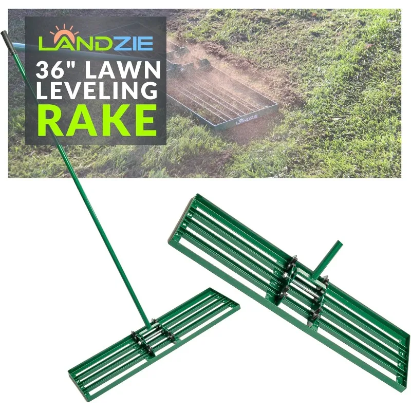 

Landzie Lawn Leveling Rake – 36" Steel Handle Yard Leveler, Lawn Level Tool for Creating a Flat Surface - Works for Soil, Dirt