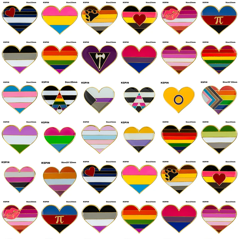 LGBT Rainbow homosexual Lipstick Kiss lip Lesbian Pride Flag Pride heart shaped flag lapel pin badge pin  Brooch Icons XY0633