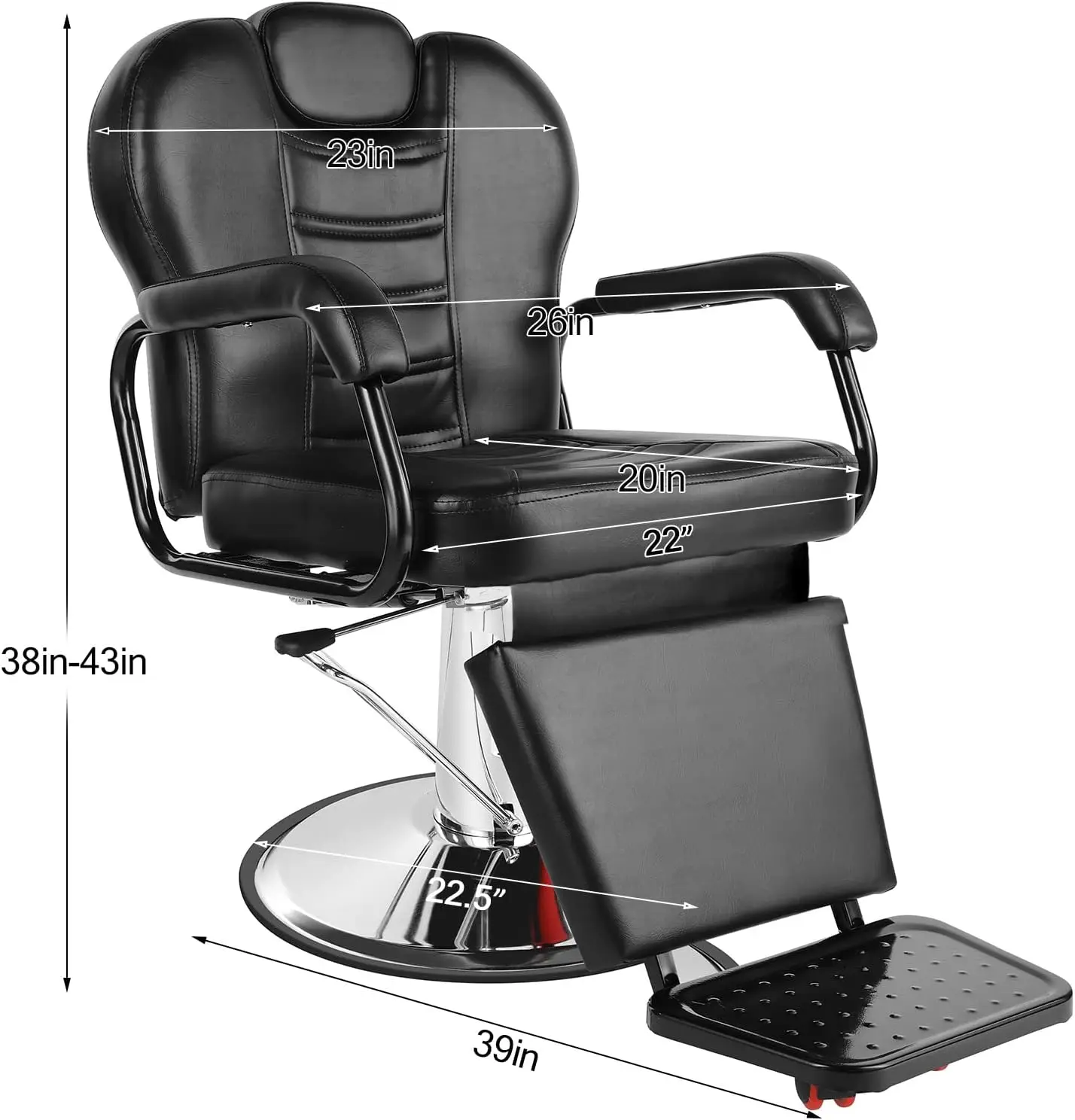 Artist Hand Reclining Barber Chairs, Heavy Duty Salon Chair Shampoo Chair, Comfortable Wide Seat With Headrest And Footrest,