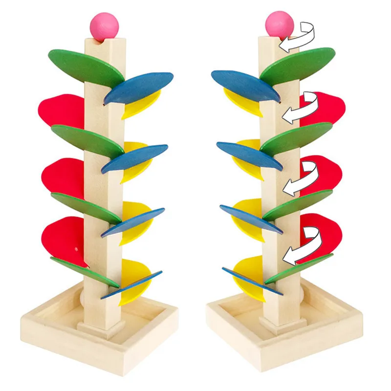 1PC Wooden Tree Building Block Falling Ball Toy for Kids Montessori Toy Leaf Ball Toys Early Education Leaf Tower Ball Pouring