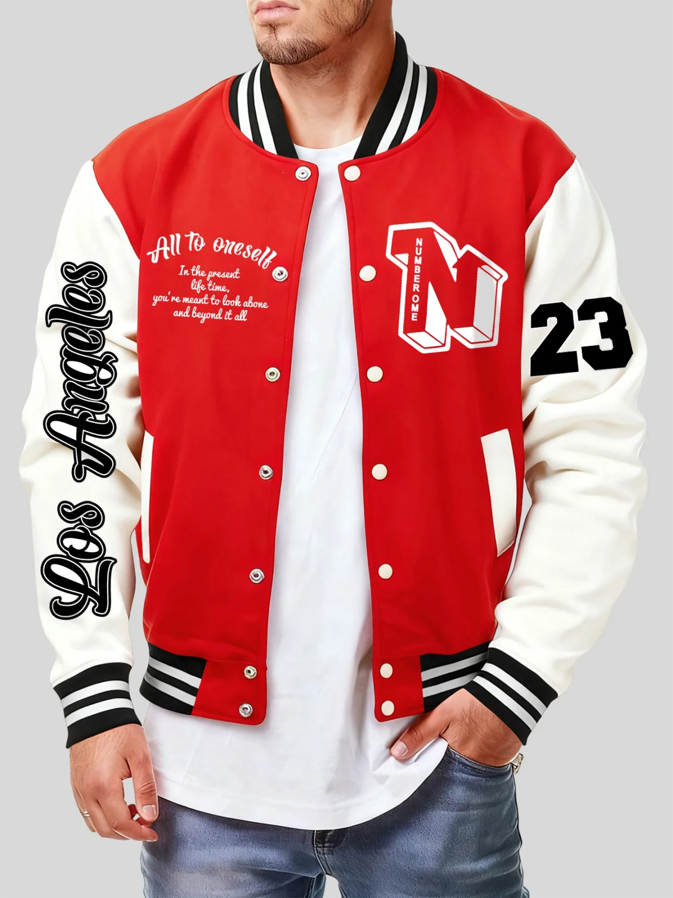 

Number One 23 All To Oneself Print Men Clothing Creativity Fleece Jackets Hip Hop Fashion Baseball Jersey Casual Multicolor Tops