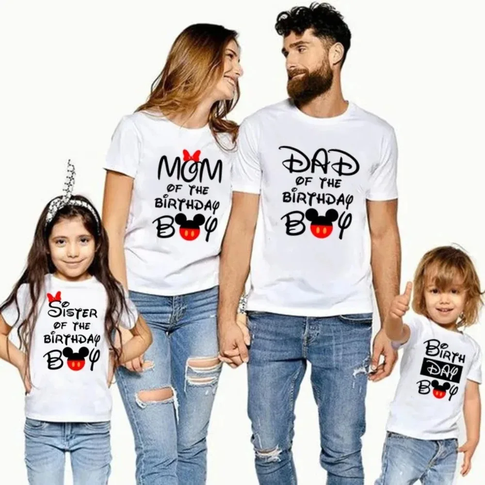 Disney Family Outfits for Birthday T-shirt Mickey Mouse Theme Family Look T-shirt Party Family Clothing Dad Mom Kids Tshirt Tees