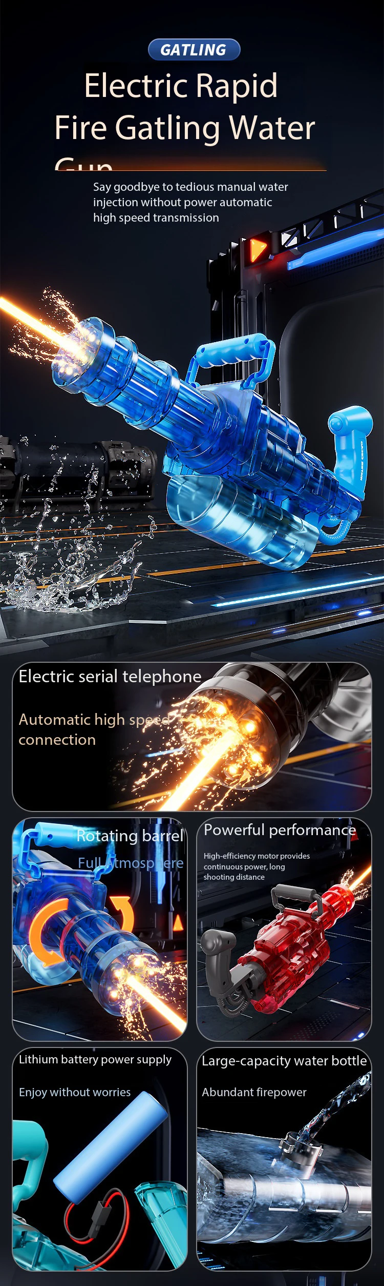 Elektrisch gatling waterpistool met led voor strand en zwembad_voghion.com