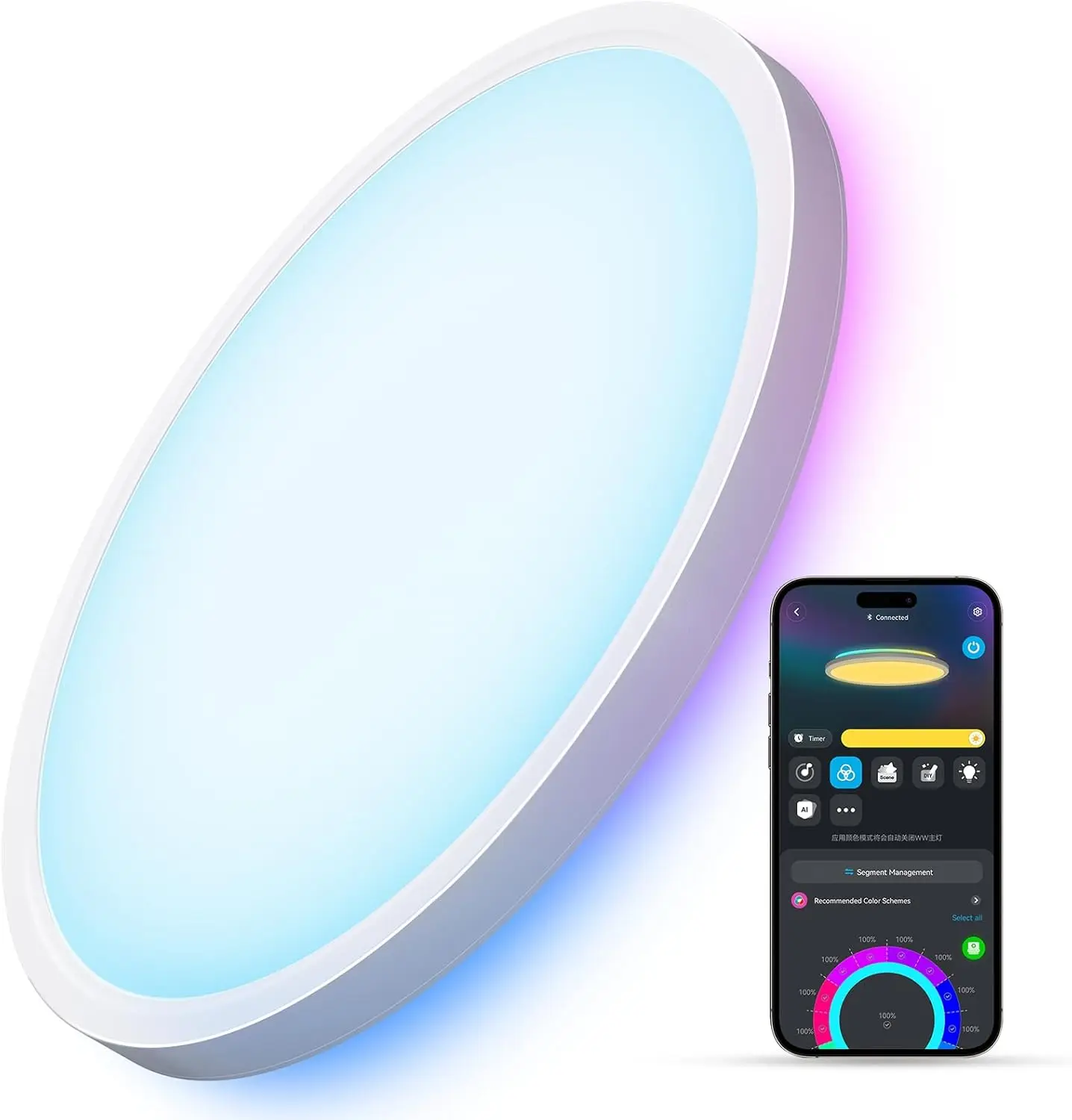 

Smart RGBIC LED Ceiling Light, 2400LM Flush Mount, Alexa Compatible, Adjustable Color Temperature for Bedroom & Living Room