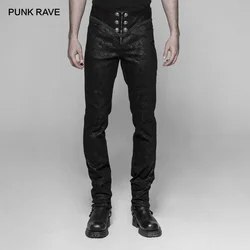 PUNK RAVE Men's Gothic Micro-elastic Embossing Black Trousers Party Cosplay Club Halloween Handsome Men Pants Streetwear