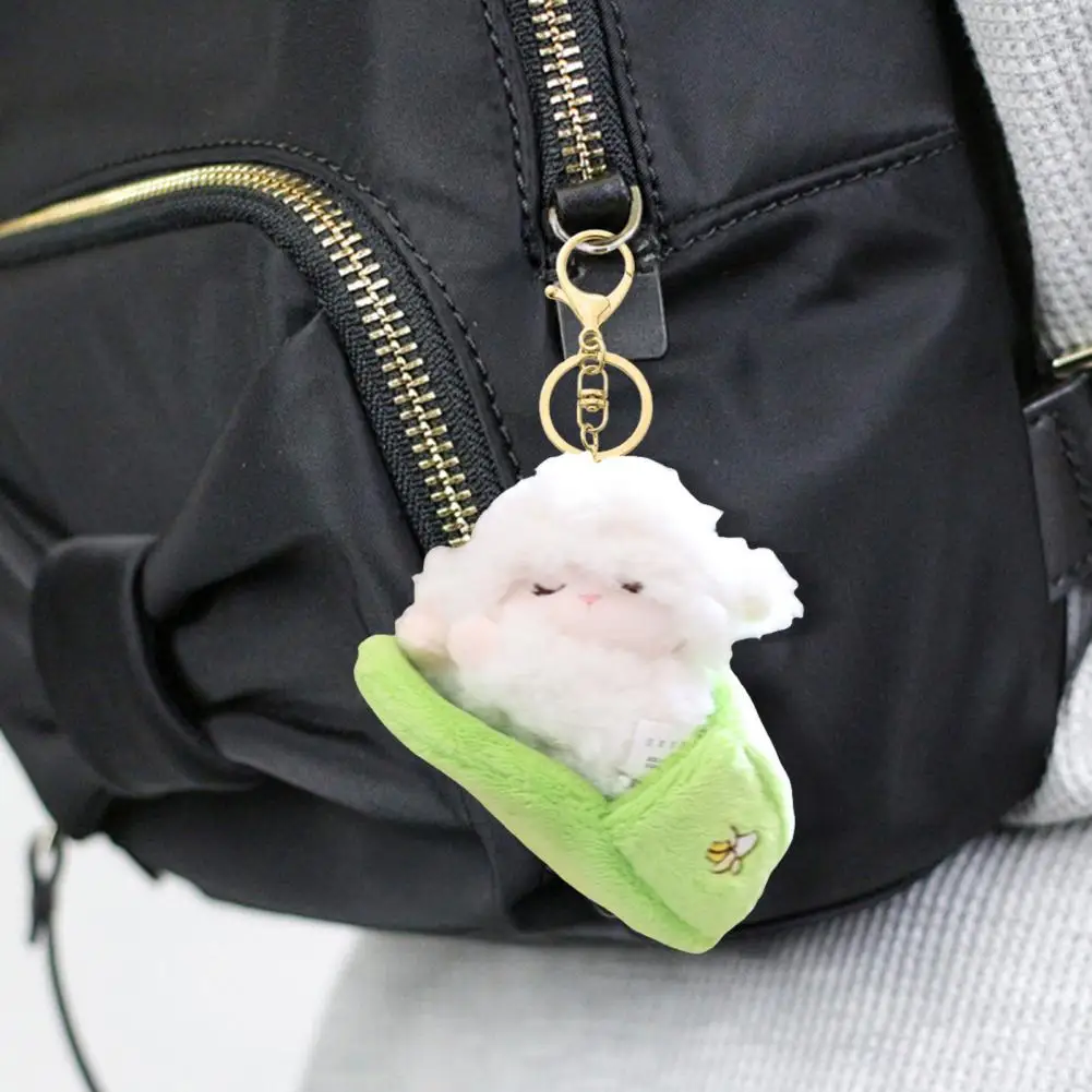 Adorable Sleeping Lamb Keychain, Soft Plush Sheep Stuffed Animal Pendant, Cartoon Slipper Position Key Ring for Bag Backpack, Cu view 4