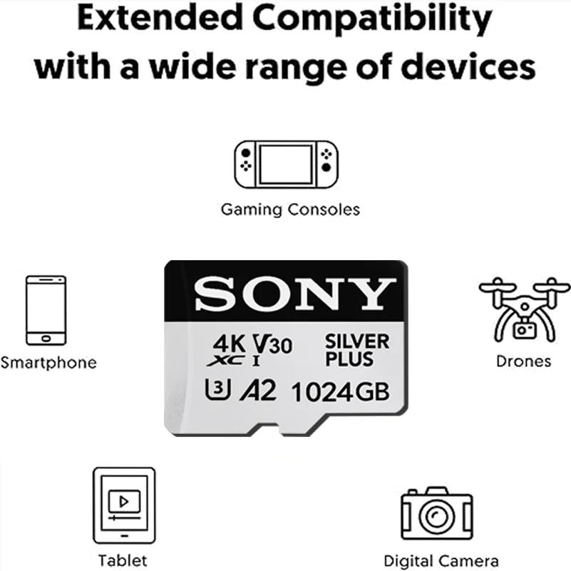 SONY-High Speed Mini SD Card, Class10 Memory Card, 1TB, 512GB, 256GB, 128GB, 64GB, TF Flash Card