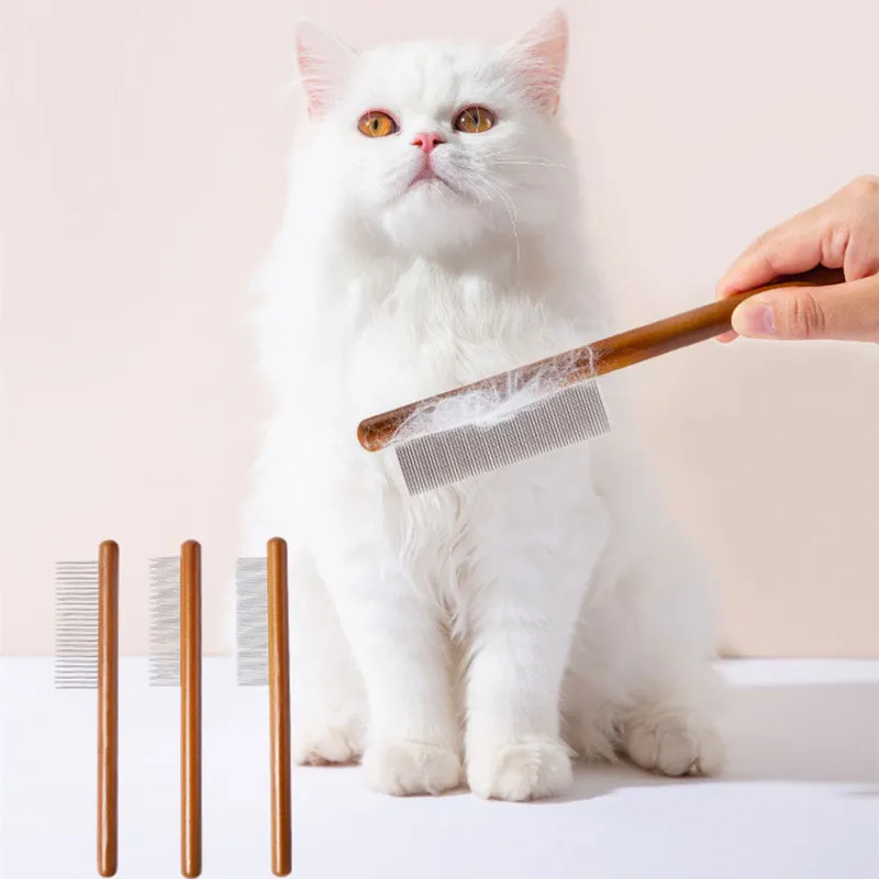 

Cat Comb Massage Cat Brush Wooden Handle Pet Hair Remover Stainless Steel Cats Comb Pet Grooming Dog Cleaning Tools Pet Supplies