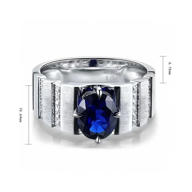 Ruihe Customeized Silver 925 about 2.47Ct Oval Lab Grown Sapphire Couple Ring Fashion Jewelry for Men Engagementring Present