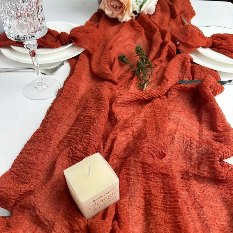 RUST Cheesecloth Table Runner Boho Gauze for Bridal Weddings Dining Table Decoration Rustic Reception Bridal Shower Table Cover