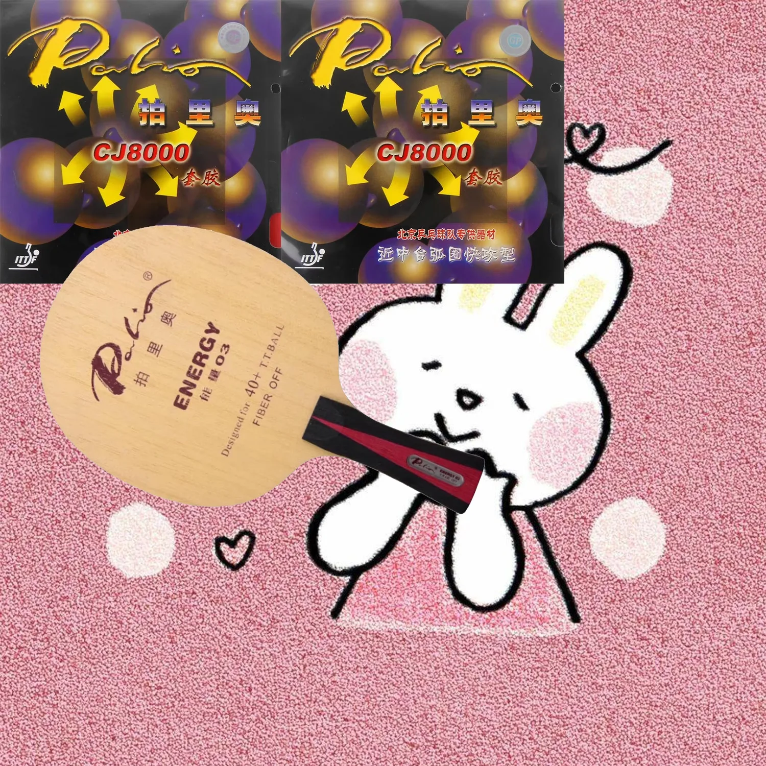 

Pro Combo Racket Palio ENERGY 03 Table Tennis Blade with 2x CJ8000 H38-41 PingPong Rubbers Shakehand long handle FL