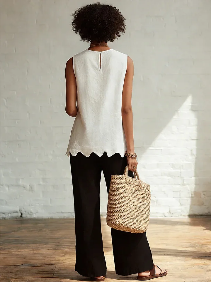 2026 Summer Linen Womens Clothing Fashion Sleeveless Irregular Hem Loose O-Neck Vest Top Casual Elegant Femme Blouse Lady Blusas