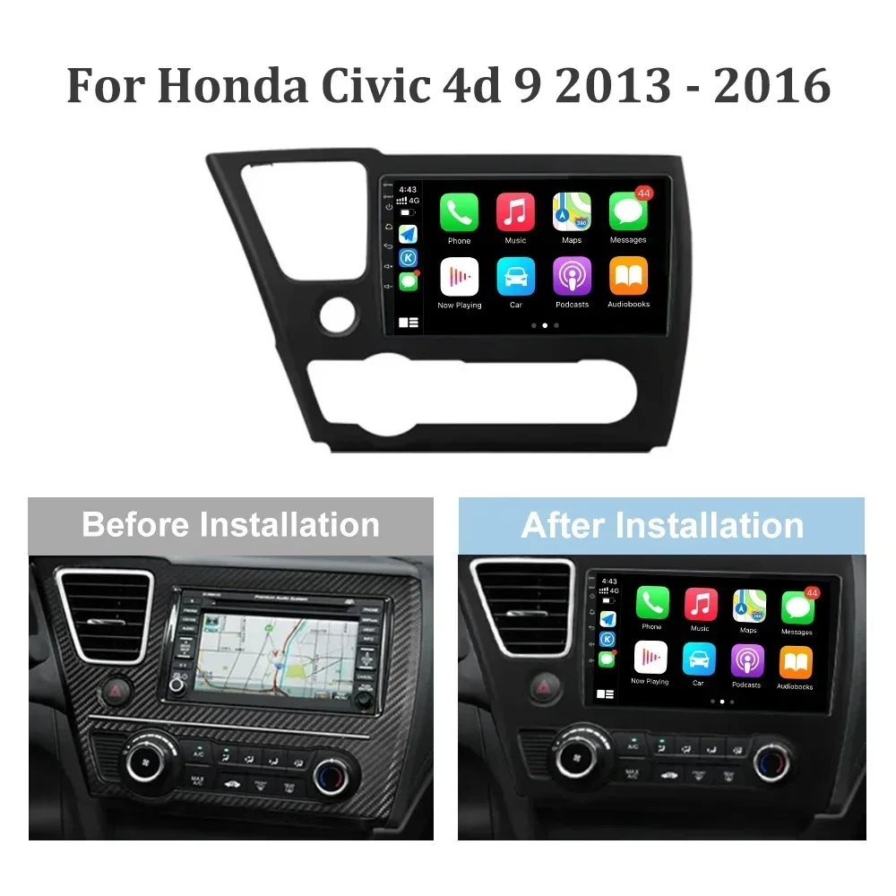 Android For Honda Civic 4d 9 2013-2016 Car Radio Multimedia center GPS Navigation Wireless Carplay 2Din Screen Stereo Head Unit