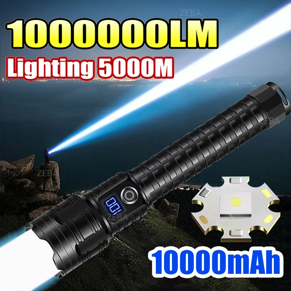 

2025 Ultra Powerful Flashlight 800W Rechargeable Torch Light 10000mAh XHP360 High Power LED Flashlights 5000M Tactical Lantern