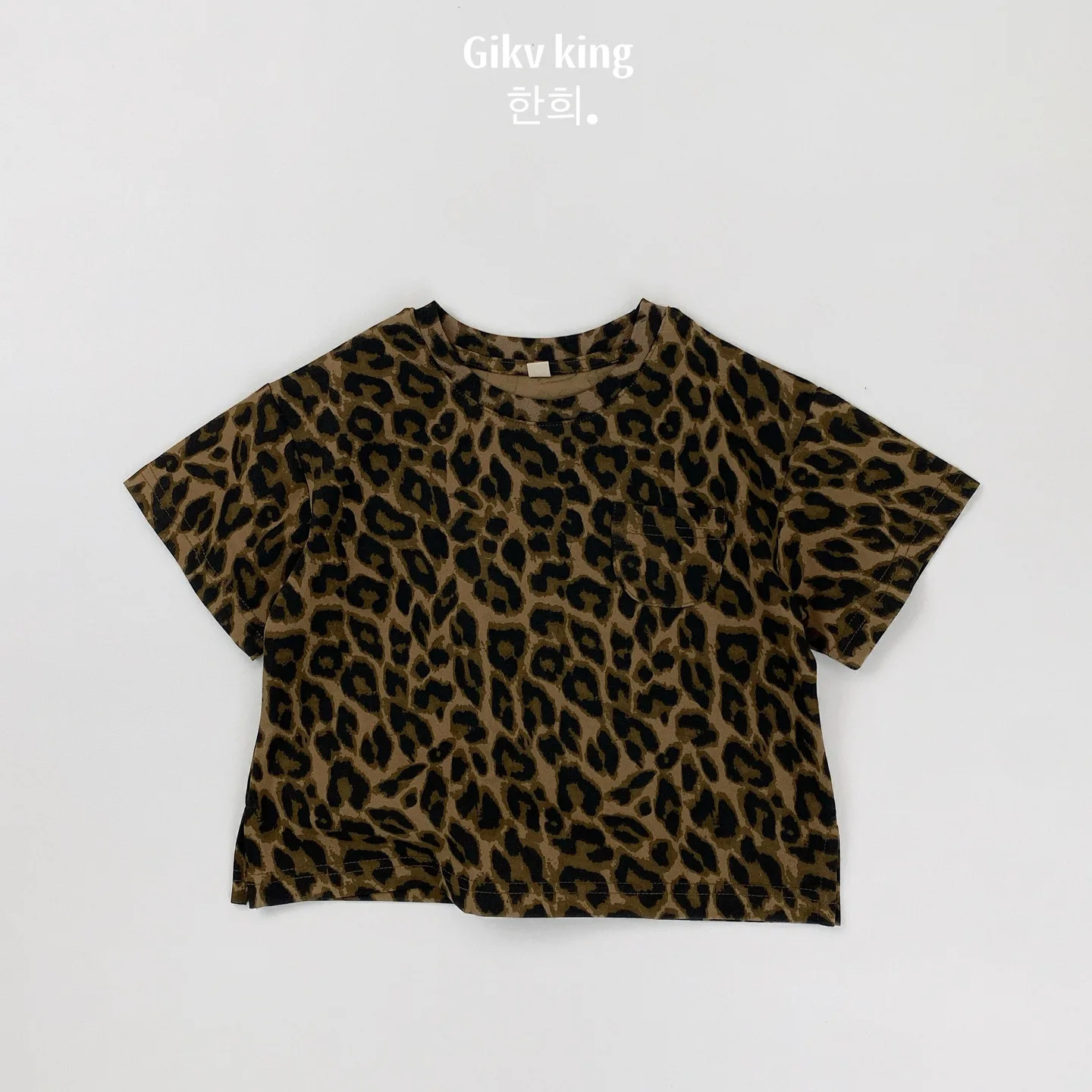 

Kids Short Sleeve 2026 Summer New Korean Boys Girls Leopard Print T Shirt Baby Versatile Round Neck Top