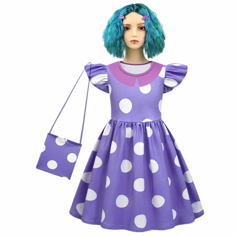 Costume de Cosplay pour enfants, déguisement pour filles, robe à pois + perruque, cadeau d'anniversaire d'halloween pour filles, vêtements violets