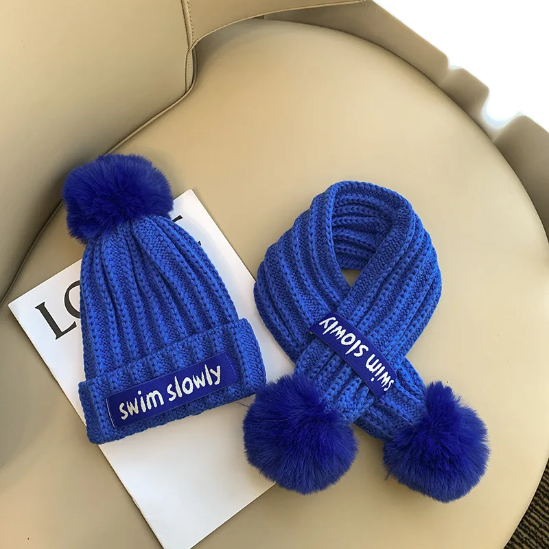 Fashion Hat and Scarf Sets Children Chimney Boys Thick Knitted Beanie Shawl Kids Solid Color Keep Warm In Winter Girls Stylish