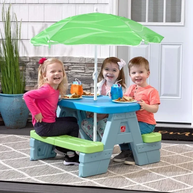

tt Sun & Shade Kids Picnic Table with Removable Umbrella – Indoor/Outdoor Kids Picnic Table Seats Four – Easily Assembly
