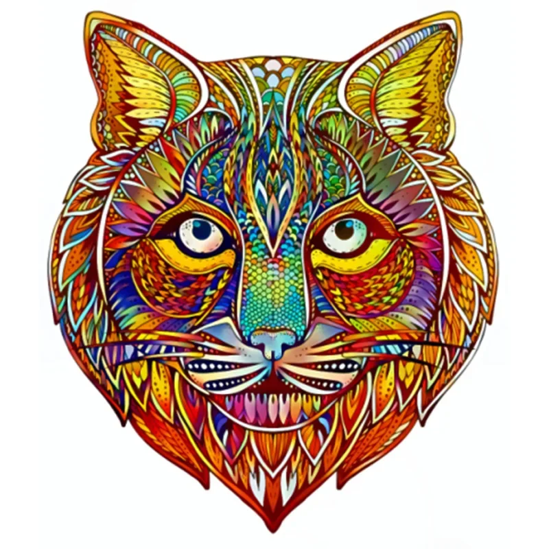 Wooden Animal Puzzles Jigsaw for Adults Unique Lynx Puzzle DIY Holiday Gift Interactive Games Educational Toys for Kids