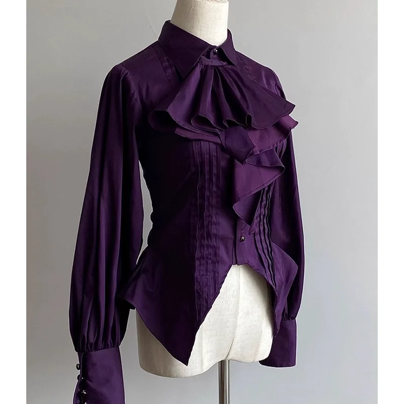 Women's Purple Shirt 2023 Korean fashion Lolita  Gothic Slim Asymmetrical Purple Shirt Chic Top Blouses