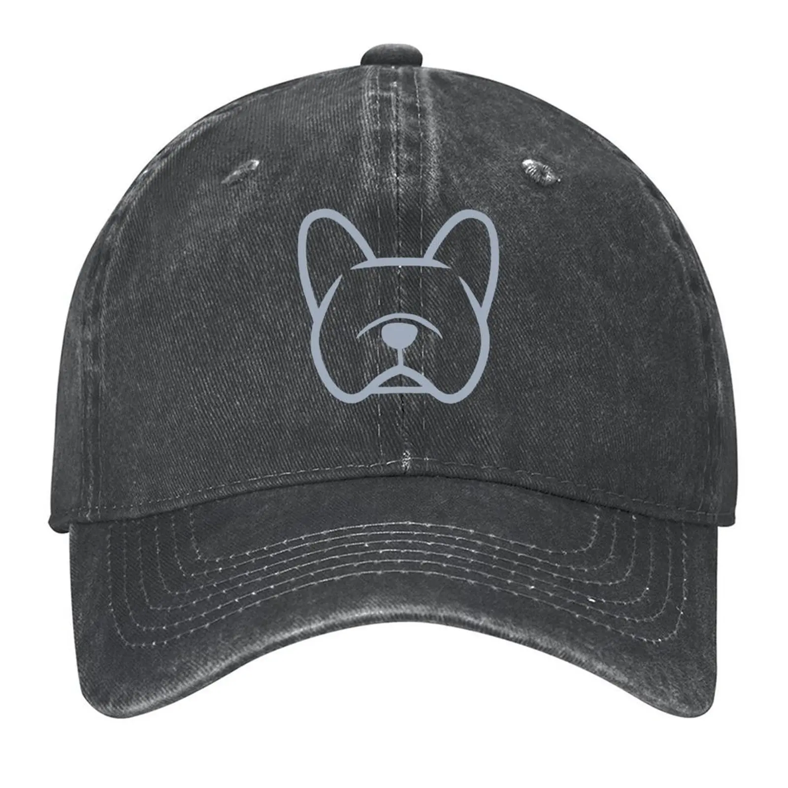 

French Bulldog face silhouette in light gray on Navy - Gray Frenchie gifts by Smooshface United Baseball Cap
