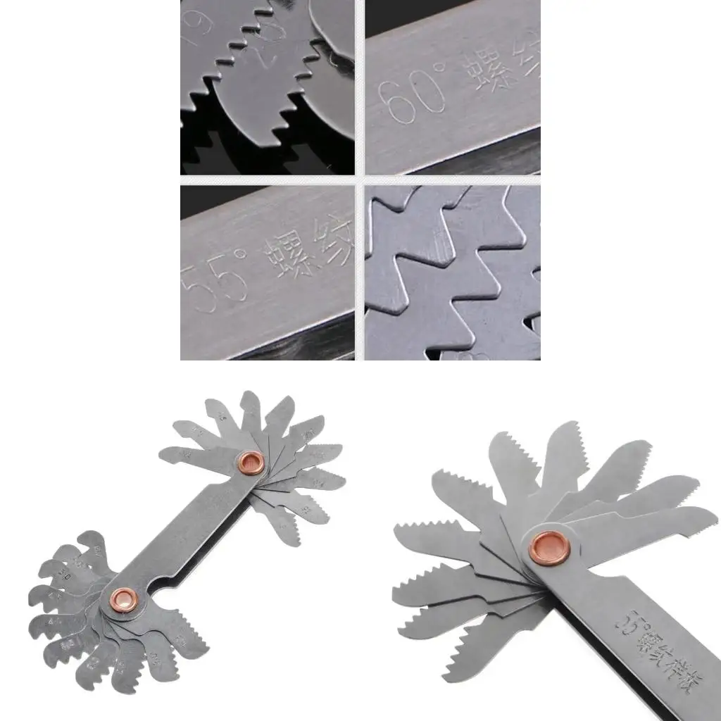 2 Pcs Stainless Steel Metric Screw 60+55 Degree Thread Measuring Gauge