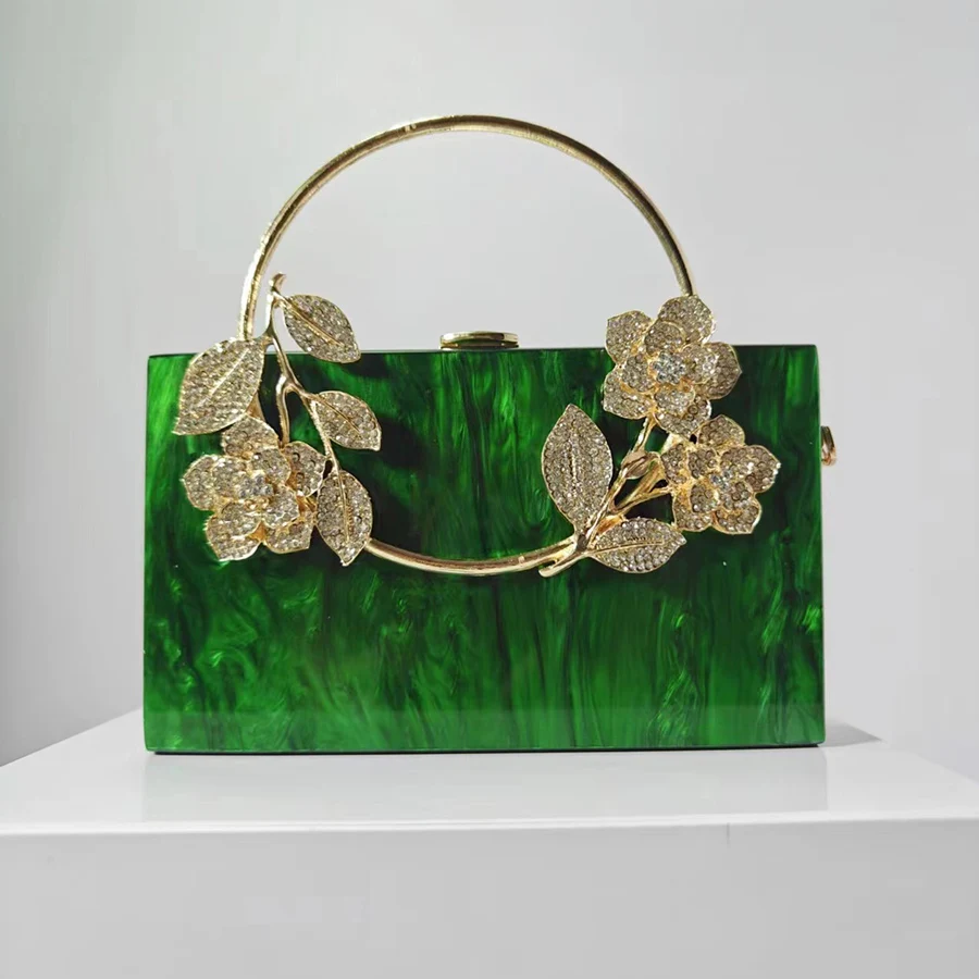 Box Designer evening bag diamond flower Clutch Bag hollow relief Acrylic luxury handbag banquet party purse women's Shoulder bag