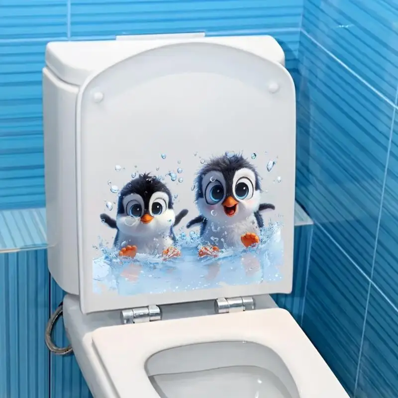 Cute Cartoon Penguin Toilet Lid Sticker 1PCS Waterproof Self Adhesive Removable Decal for Bathroom Decor Gift for Penguin Lover