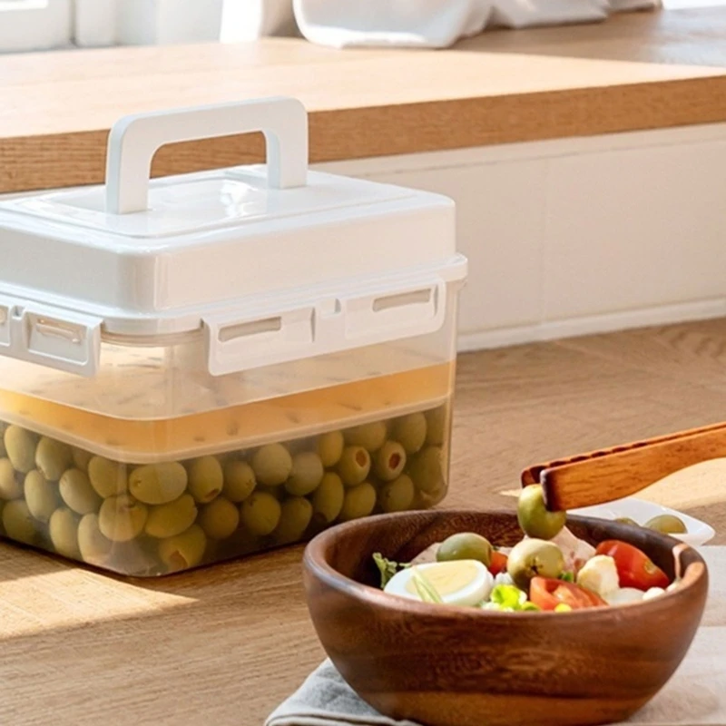 Plastic Pickle Jar with Handle and Lid Kimchi Press Fermentation Storage Container Airtight Organizers for Sauerkraut