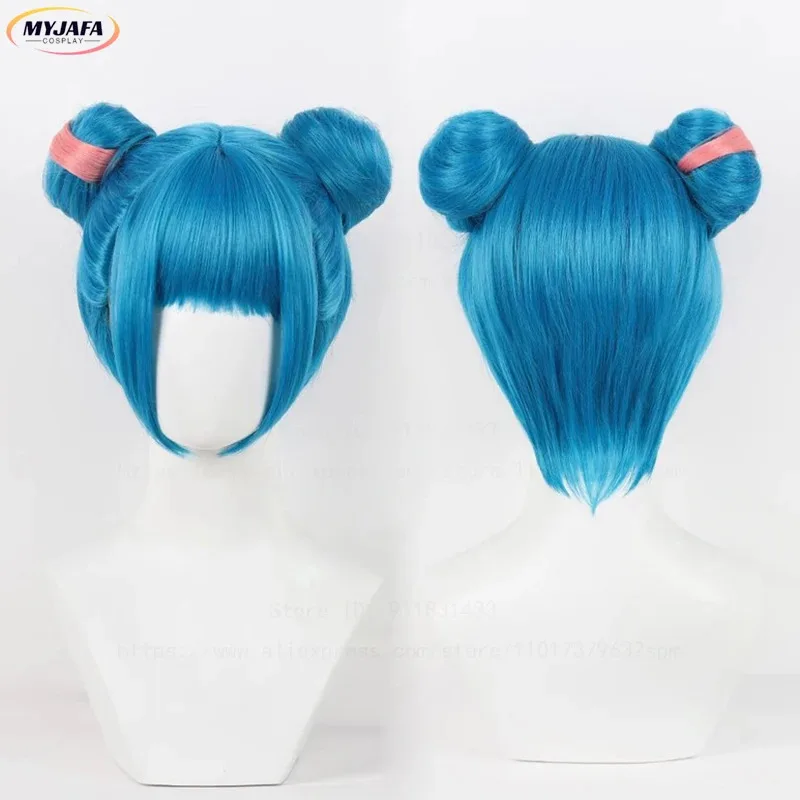 

Новый парик для косплея Jinx Arcane Season 2, короткие синие, с двумя пучками, термостойкие синтетические волосы, аниме LOL, парики для ролевых игр + WigCap