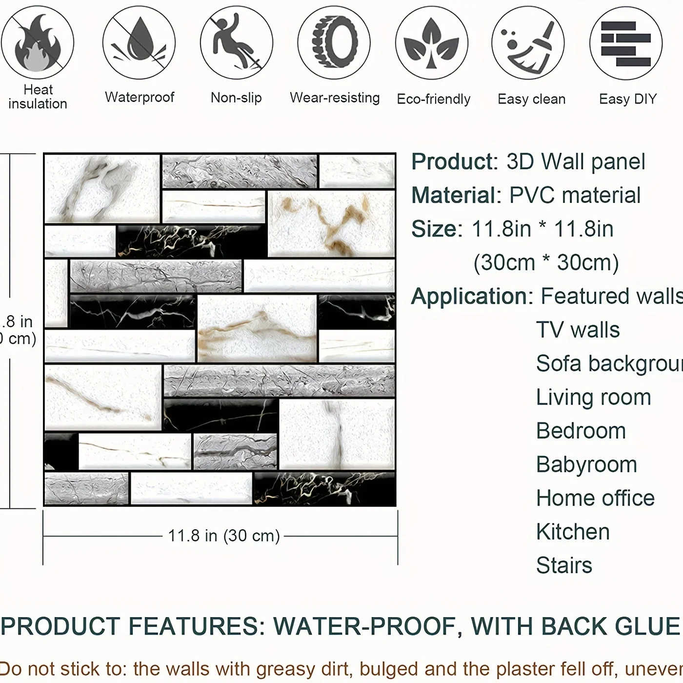 5/10pcs Self Adhesive Tile Wall Sticker Home Decor 3d Pvc Sticker Covers for Kitchen Cupboard Bathroom Waterproof Wallpaper view 6