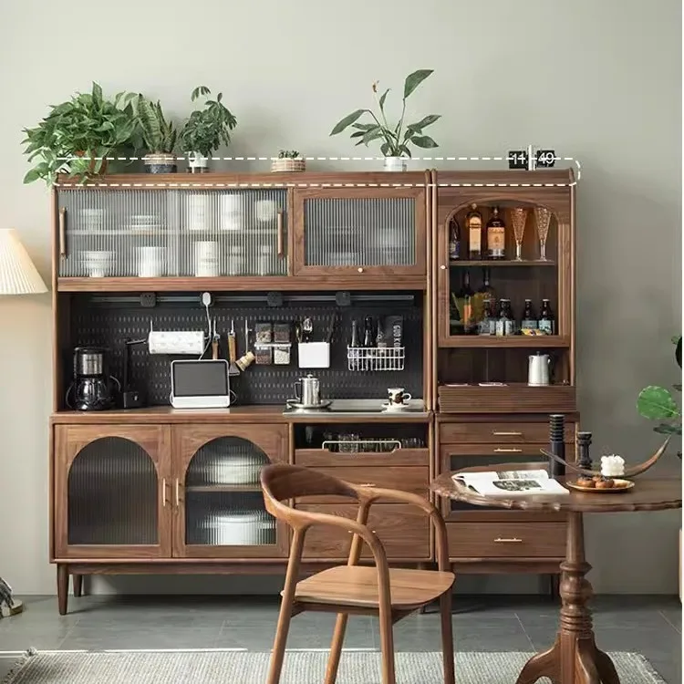 North American black walnut solid wood dining side cabinet integrated against the wall wine cabinet