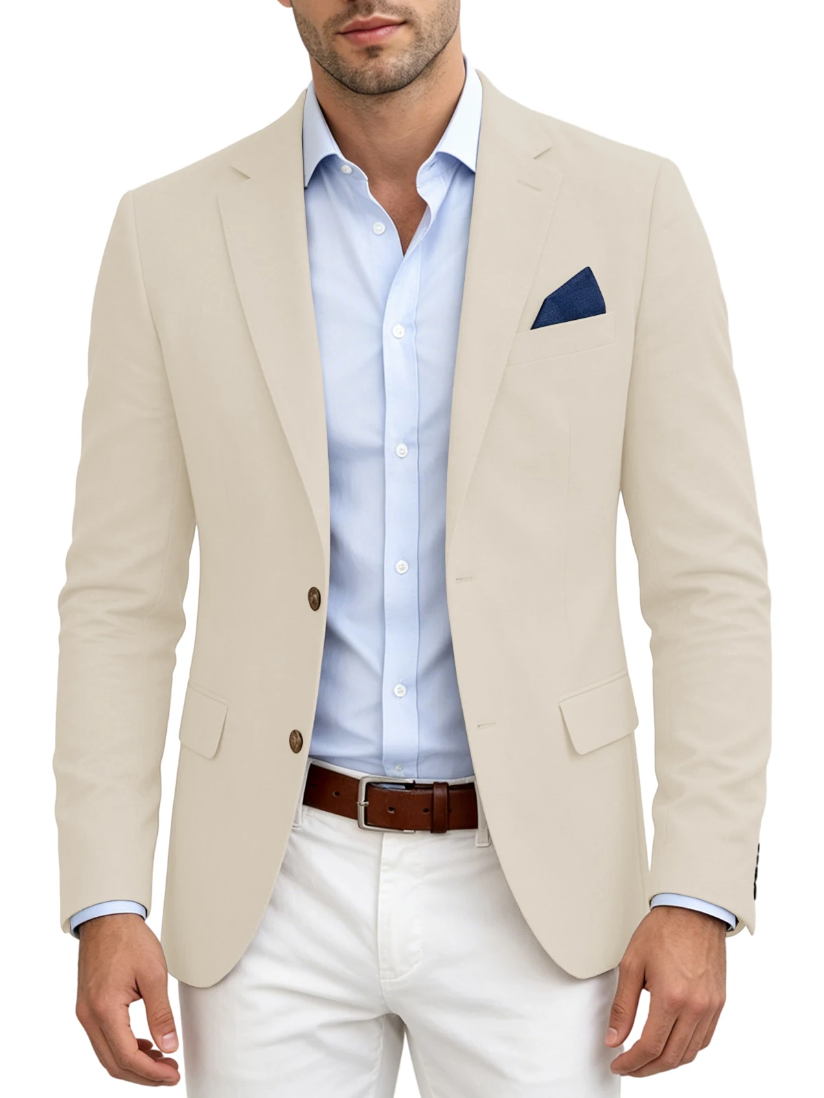 Blazer en mélange de lin pour homme, revers cranté, deux boutons, veste de costume respirante pour a