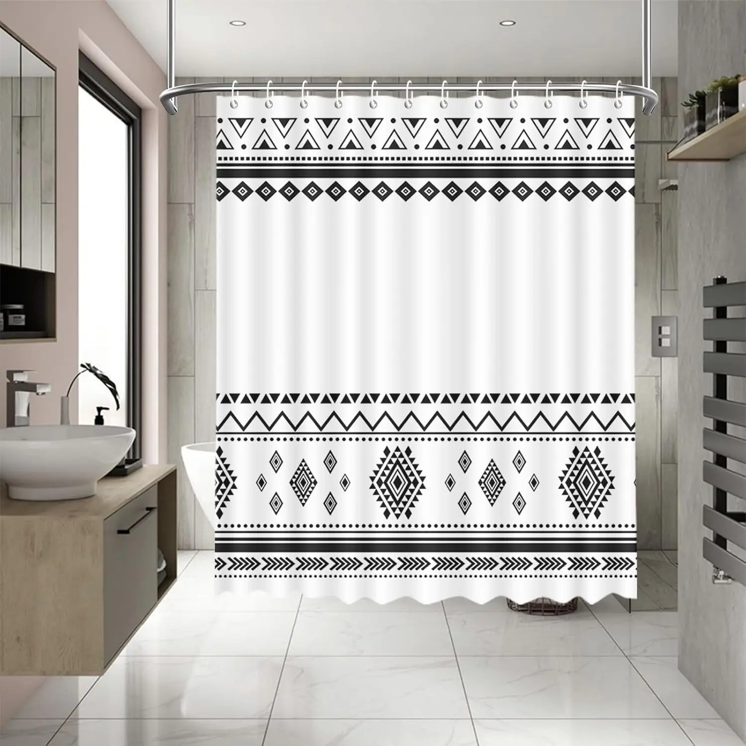 Simple geometric shower curtain 180x 180cm black and white striped bathroom decorative shower curtain