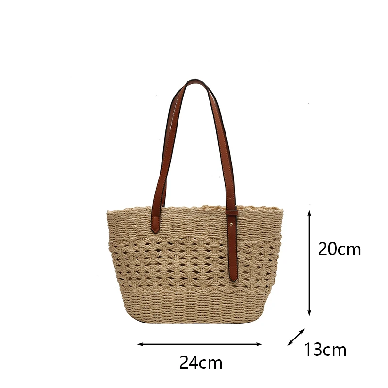 Designer Casual Rattan Wicker Tote Bag Große Kapazität Gewebt frauen Sommer Strand Stroh Handtasche Dame Reise Großen Korb – Detail 24