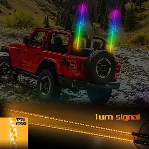 Imagen 2 del producto 2 uds luces LED de látigo Control de aplicación mástil de bandera antena látigos aplicación RGB lámpara para UTV, ATV todoterreno camión arena Buggy Dune RZR
