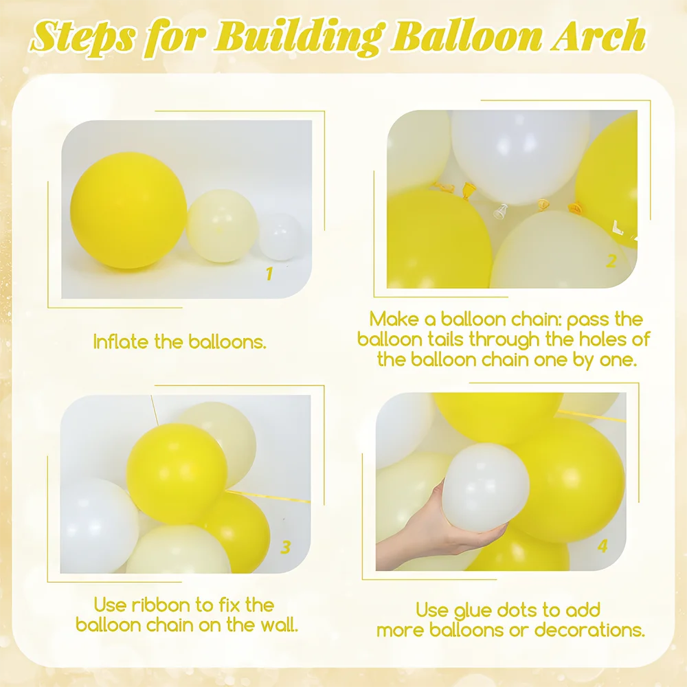 طقم قوس بالون أصفر مكون من 125 قطعة مع بالونات أصفر وأبيض باستيل لتزيين حفلات أعياد الميلاد على شكل نحلة الليمون #5