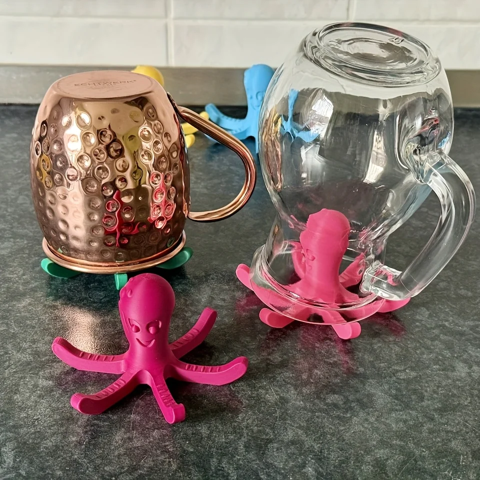 Estante para botellas de agua con estampado 3D de pulpo, calamar, estante de secado, decoración del hogar, regalos de Año Nuevo 2026, figuritas artesanales en miniatura